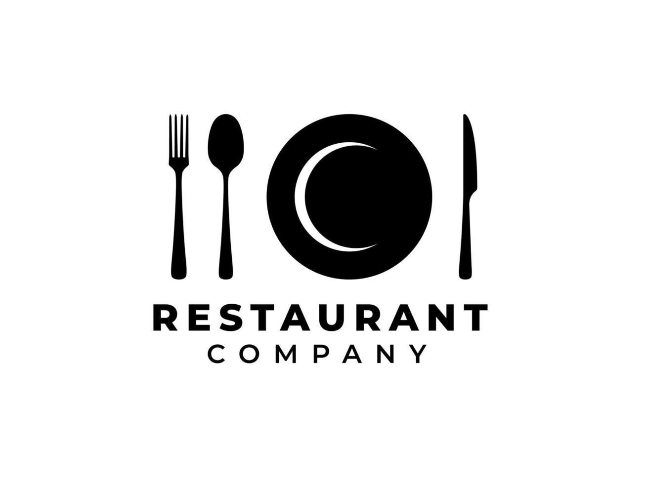 fourchette, cuillère, couteau et assiette pour vecteur de conception de logo de restaurant