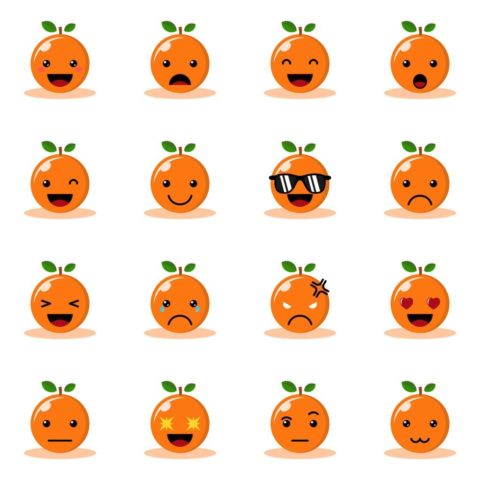 caractère d'émoticône de fruit orange avec icône de vecteur d'expression différente