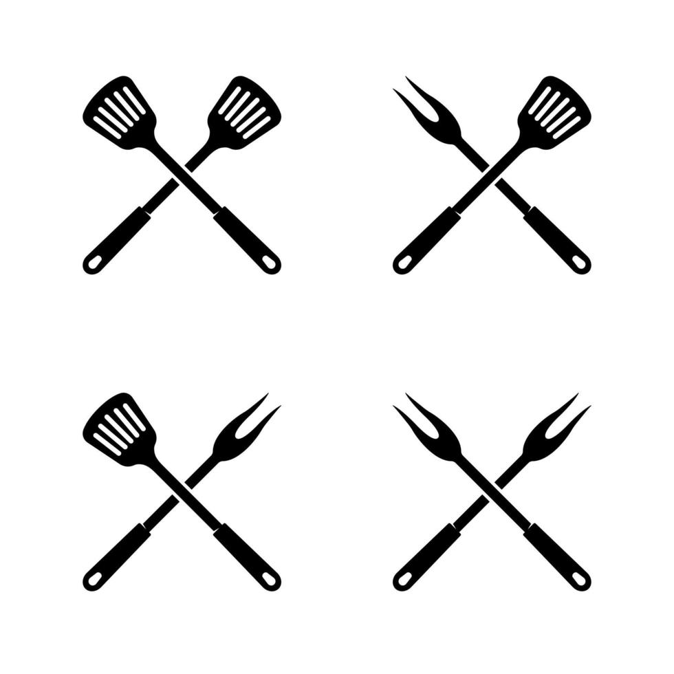 spatule vintage et signe croisé de fourchette pour barbecue. vecteur de conception de logo barbecue