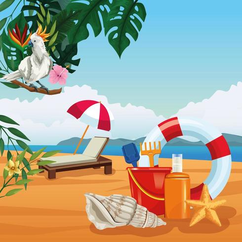 Vacances d&#39;été et dessins animés sur la plage. vecteur