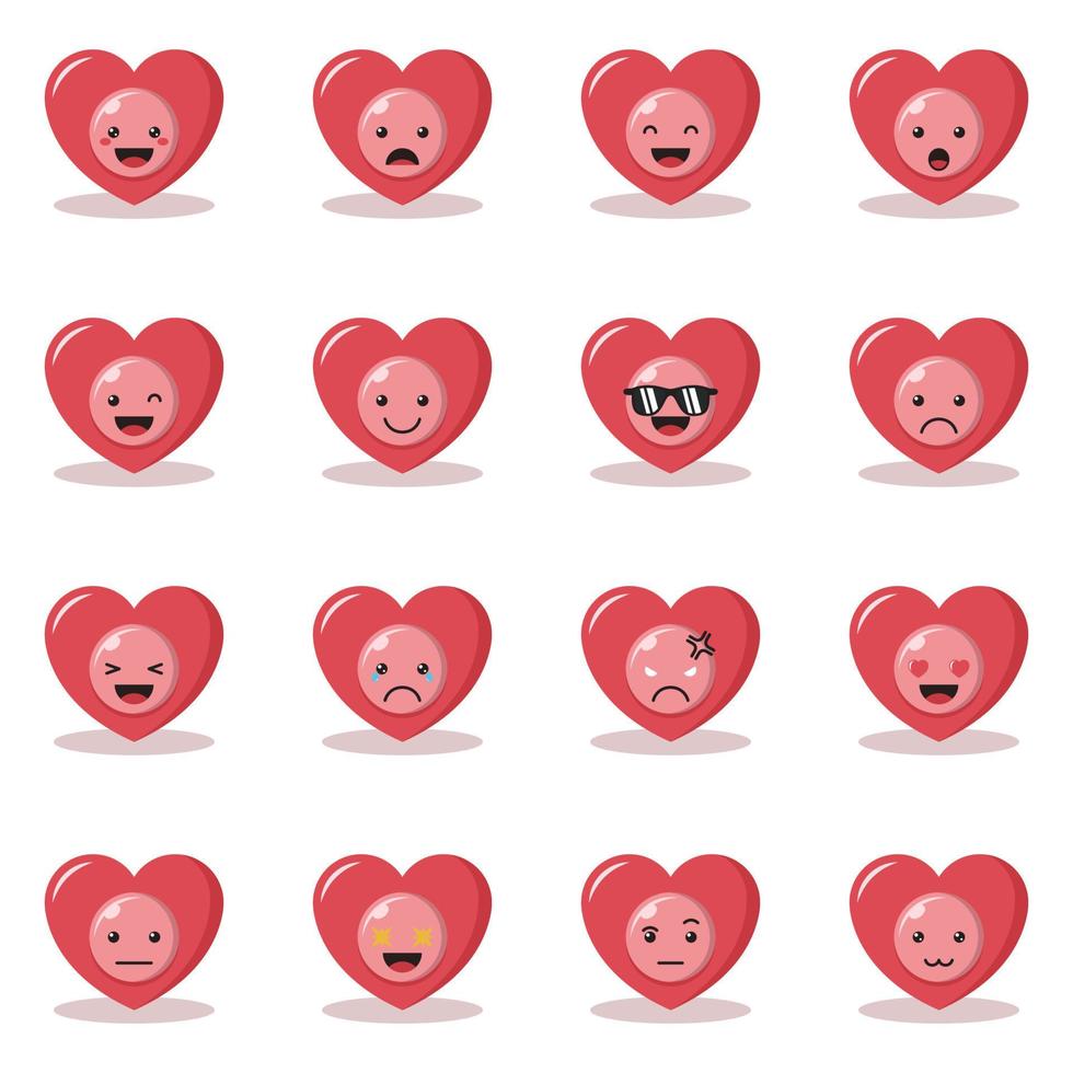 caractère émoticône coeur avec icône de vecteur d'expression différente