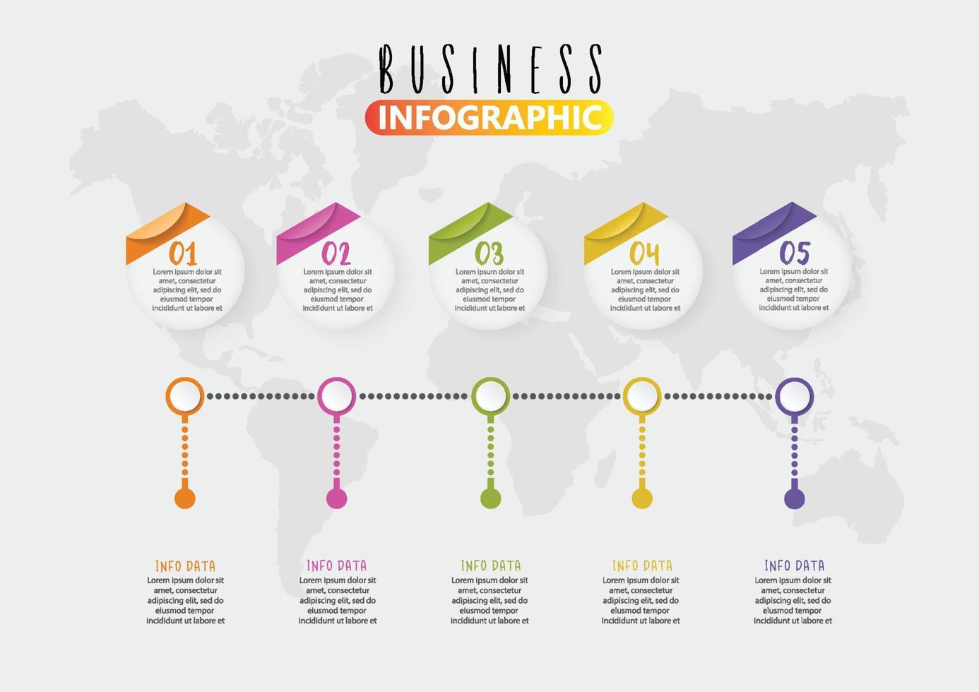 visualisation des données d'entreprise. diagramme de processus. éléments abstraits du graphique, diagramme avec 5 étapes, options, parties ou processus. modèle d'entreprise de vecteur pour la présentation. concept créatif pour infographie.