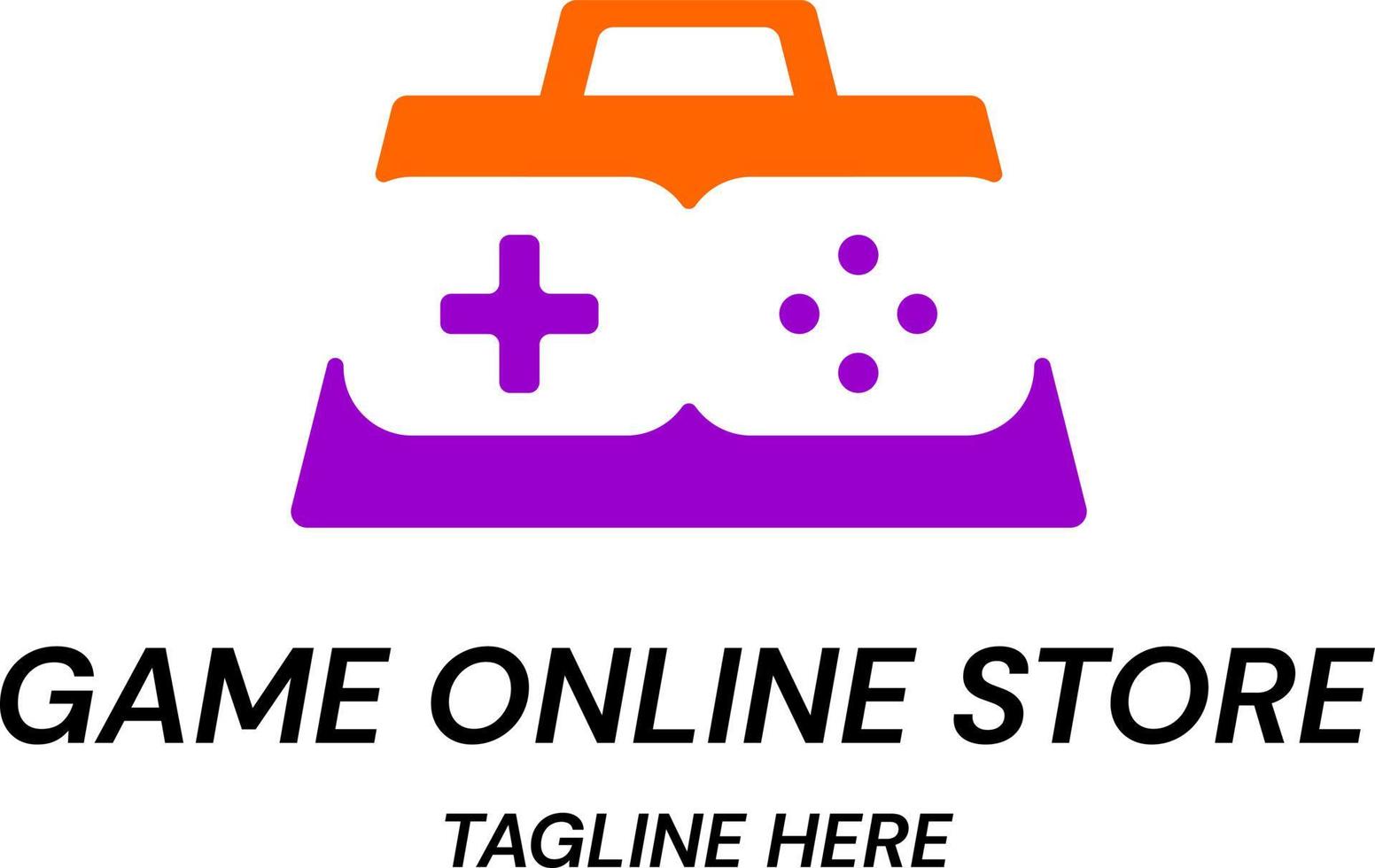 magasin de jeux avec concept de logo de sac avec symbole de jeu vecteur