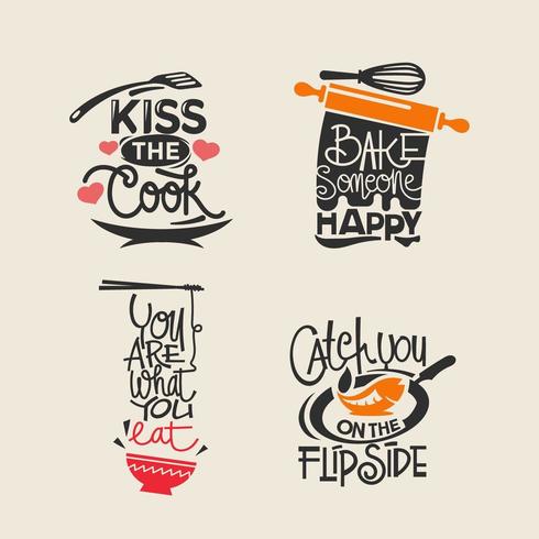 Ensemble d&#39;étiquettes de citations de cuisine, typographie et vecteur de lettrage