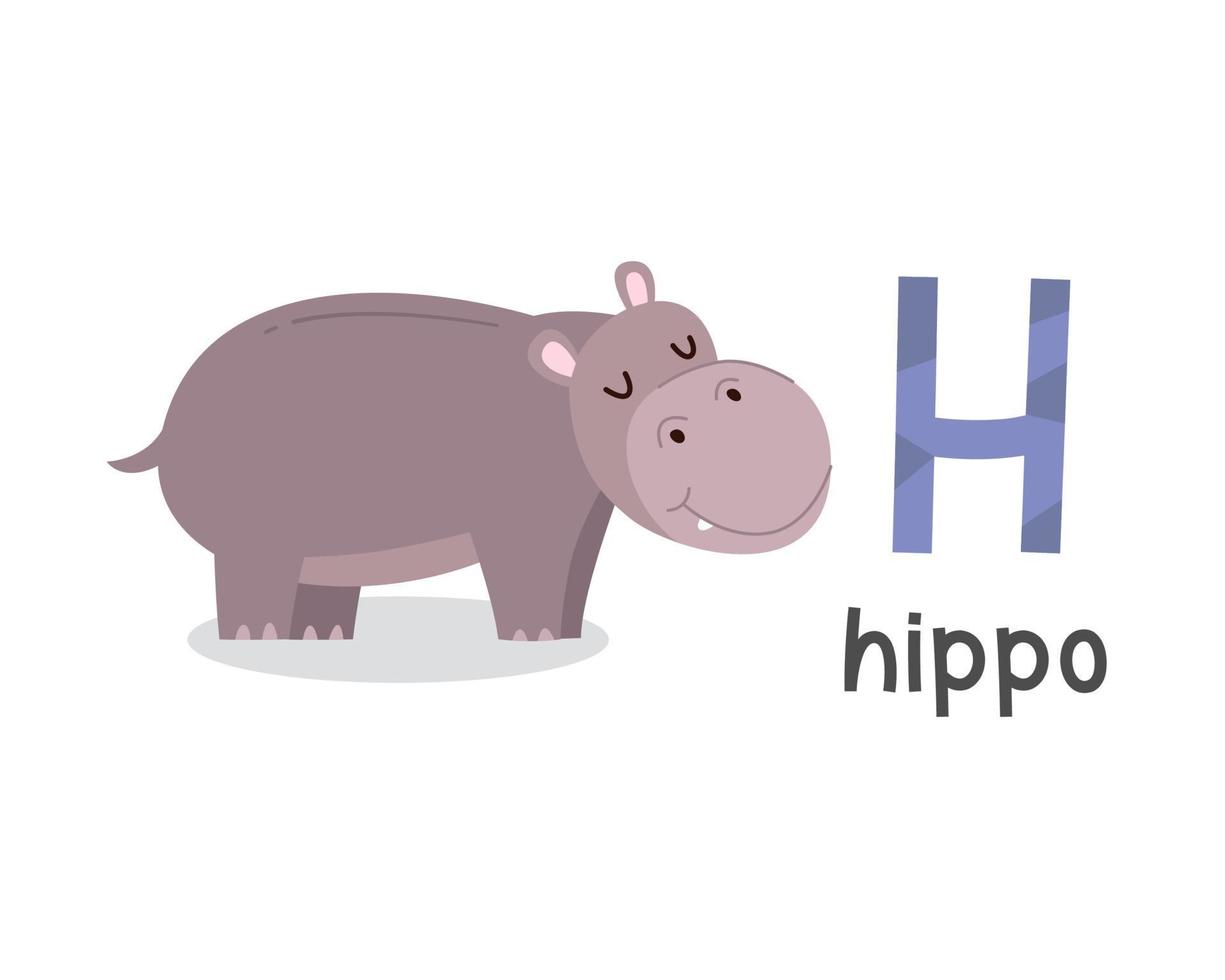 illustration vectorielle de la lettre de l'alphabet h et hippopotame vecteur