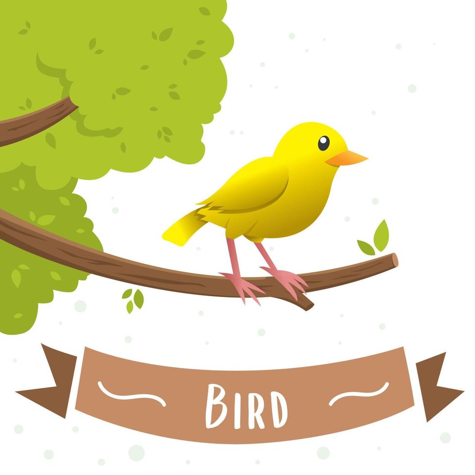 illustration d'oiseau jaune de dessin animé. un personnage de dessin animé d'oiseau jaune assis sur une branche. petit oiseau jaune, canari, illustration vectorielle vecteur