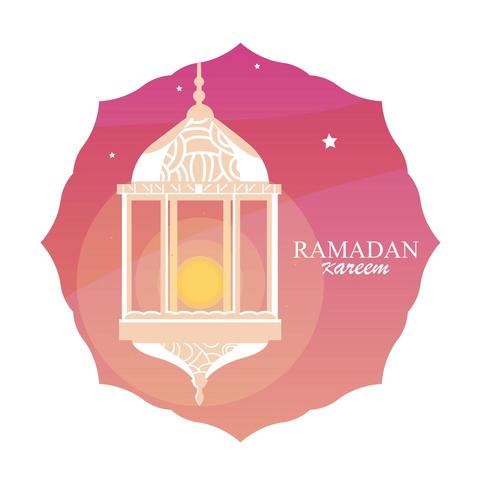 lampe ramadan Kareem suspendue dans un cadre vecteur