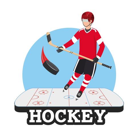 joueur de hockey avec bâton et rondelle dans la patinoire vecteur