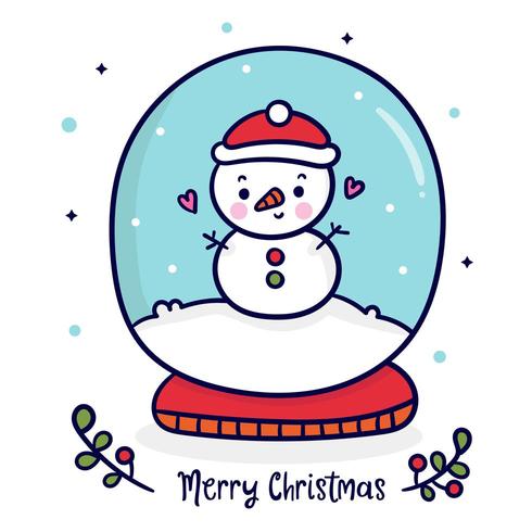 Bonhomme de neige mignon en boule de globe personnage de Noël joyeux x mas vecteur