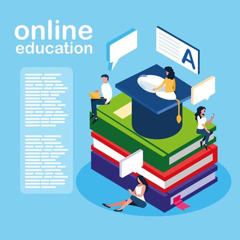 éducation en ligne mini personnes avec ebooks vecteur