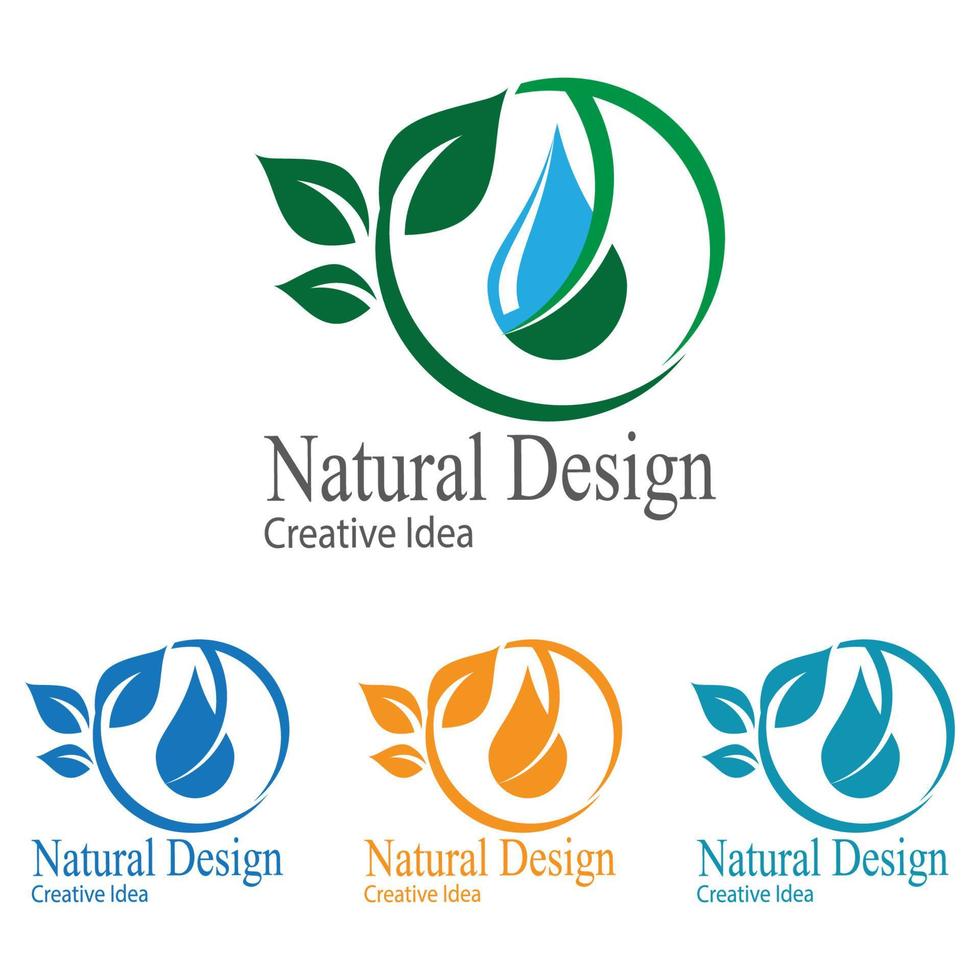 gouttelette de goutte d'eau avec des feuilles pour le vecteur de conception de logo écologique frais et sain naturel