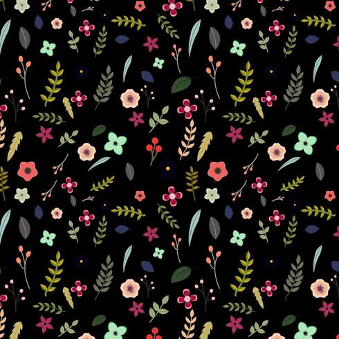 motif floral coloré sur fond noir vecteur