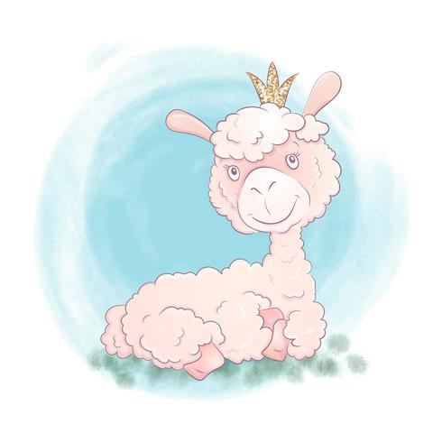 Lama de dessin animé mignon avec couronne d&#39;or vecteur