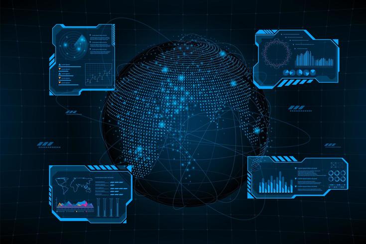 Globe terrestre futuriste avec tableau de bord vecteur