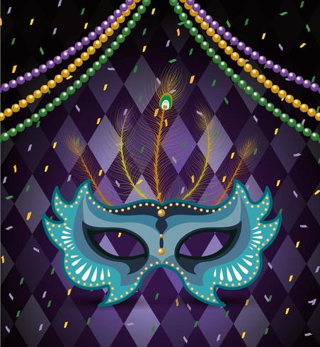 collier boules et masque à la célébration du mardi gras vecteur