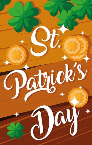 st patrick day avec motif en bois et pièces vecteur