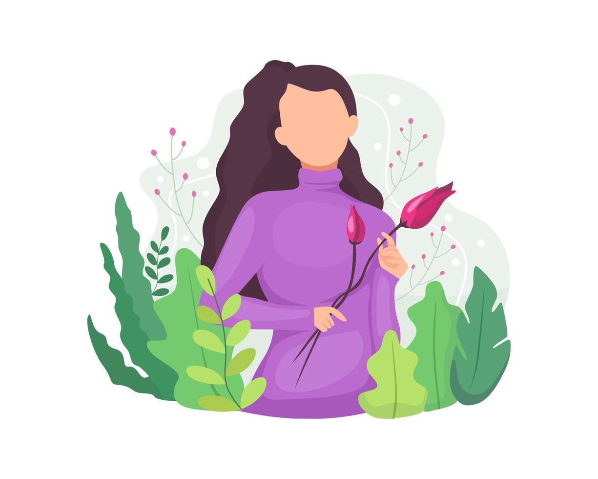 illustration de femme avec décoration florale vecteur