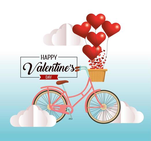 vélo avec coeurs et nuages décoration valentine vecteur