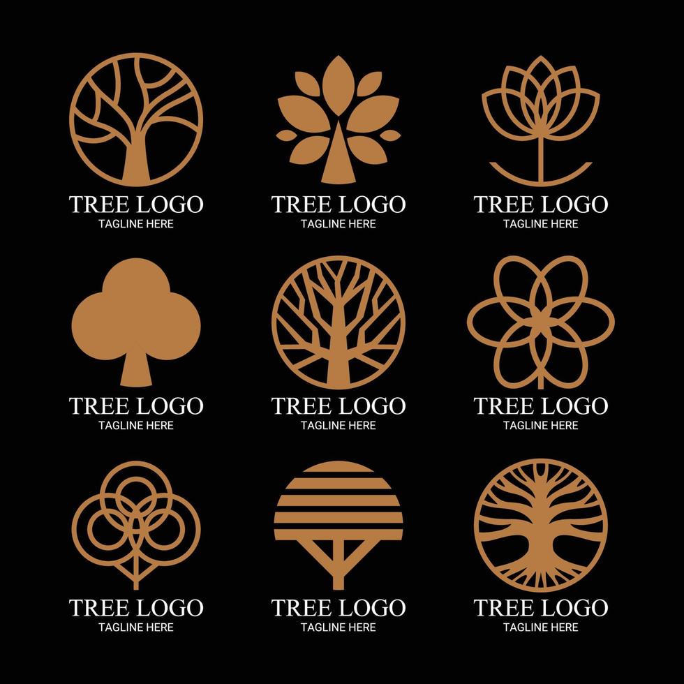 collection d'éléments de symbole de logo d'arbre vecteur