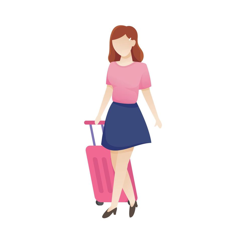 femmes avec valise illustration isolé sur fond blanc vecteur