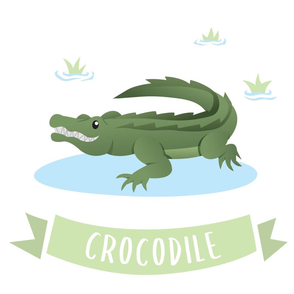 illustration de vecteur de dessin animé de crocodile. un crocodile heureux vert, personnage mignon de crocodile. illustration vectorielle