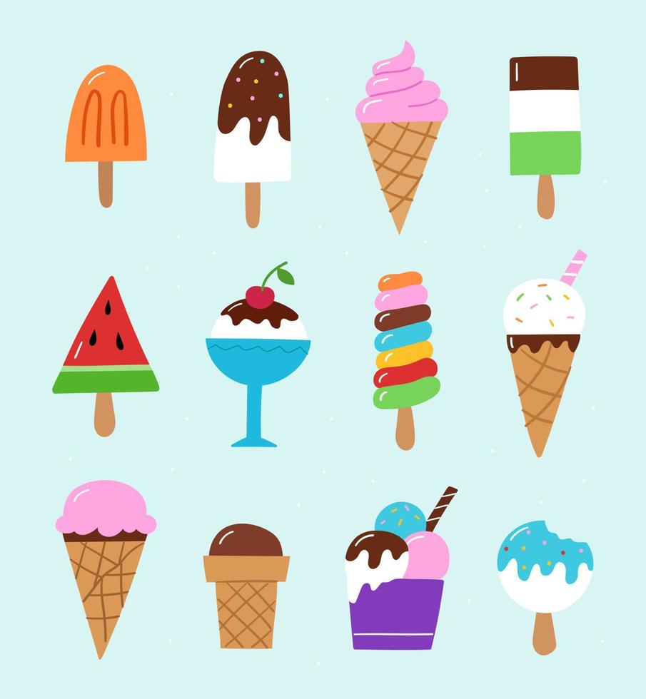 collection de glaces dessinées à la main. illustration vectorielle. vecteur