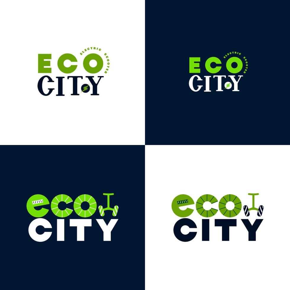logo eco city pour magasin de scooter électrique, vélo. notion d'écologie. icône de vecteur. conception de lettrage à la main. pour l'image de marque, carte de visite, flyer. logotype pour magasin de soins de santé. vecteur