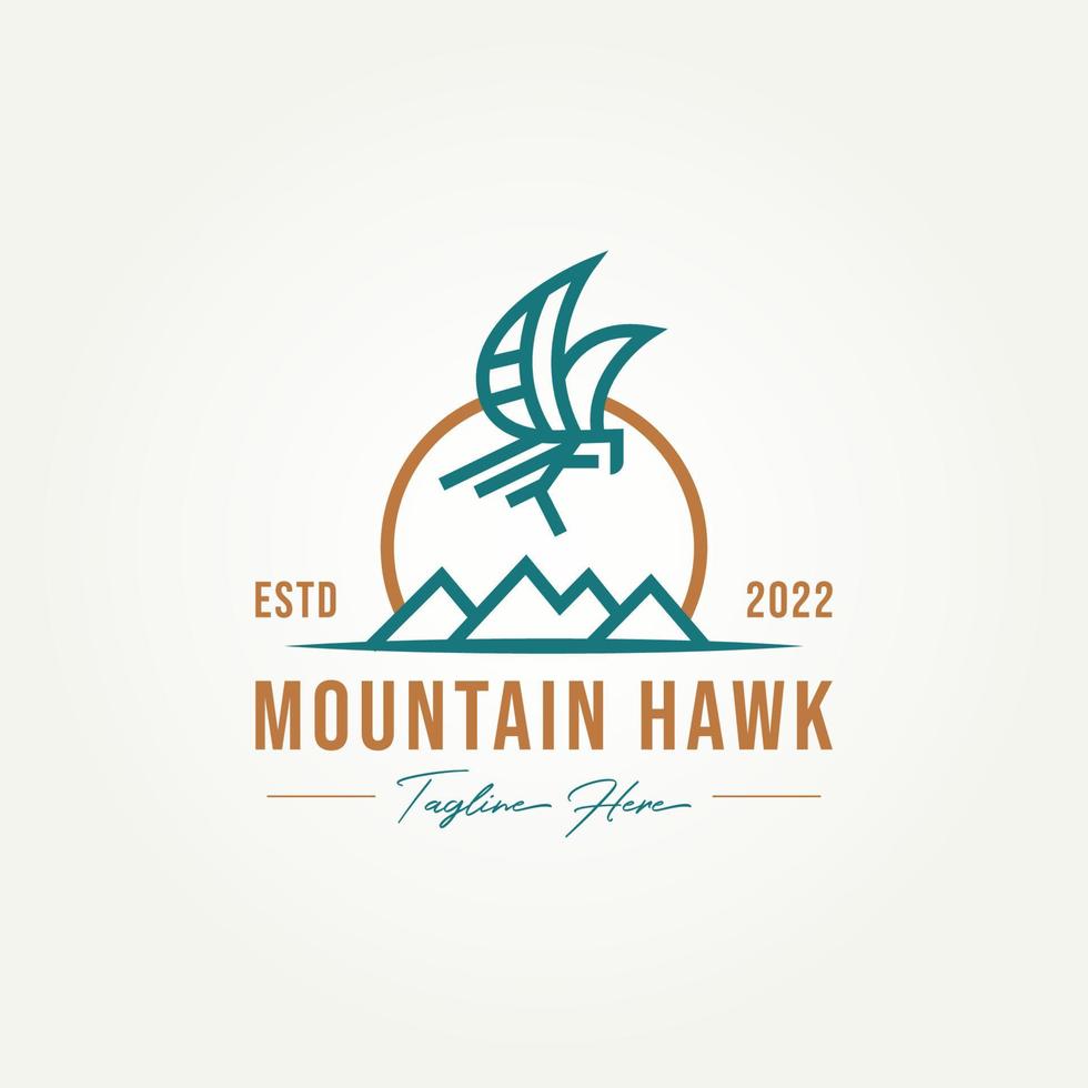 création de logo de dessin au trait simple faucon de montagne vecteur