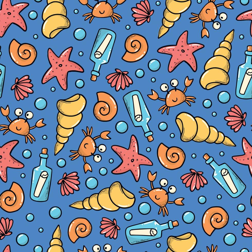 motif harmonieux d'été avec coquillages, crabes, étoiles de mer, bulles, etc. bon pour les impressions textiles pour enfants, papier d'emballage, papier peint, papeterie, scrapbooking, etc. eps 10 vecteur