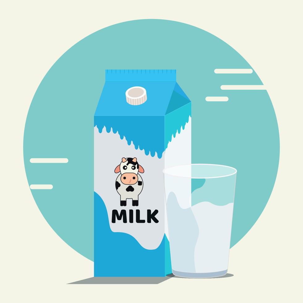 lait sur l'emballage de la boîte et sur l'illustration vectorielle en verre vecteur