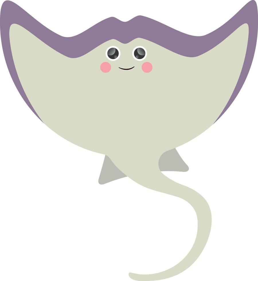 raie crampe poisson icône mignon dessin animé personnage bébé carte éducative souriant mer océan animal sauvage vecteur