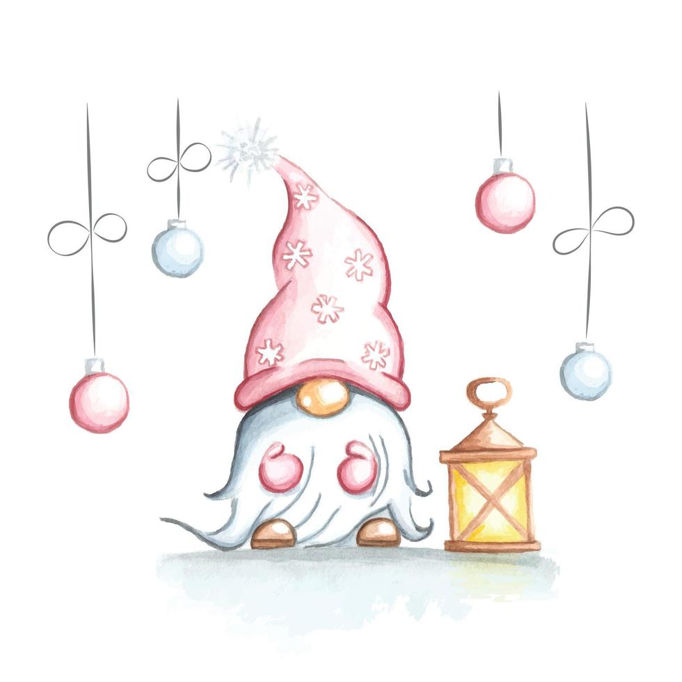 carte de noël avec un joli gnome au chapeau vecteur