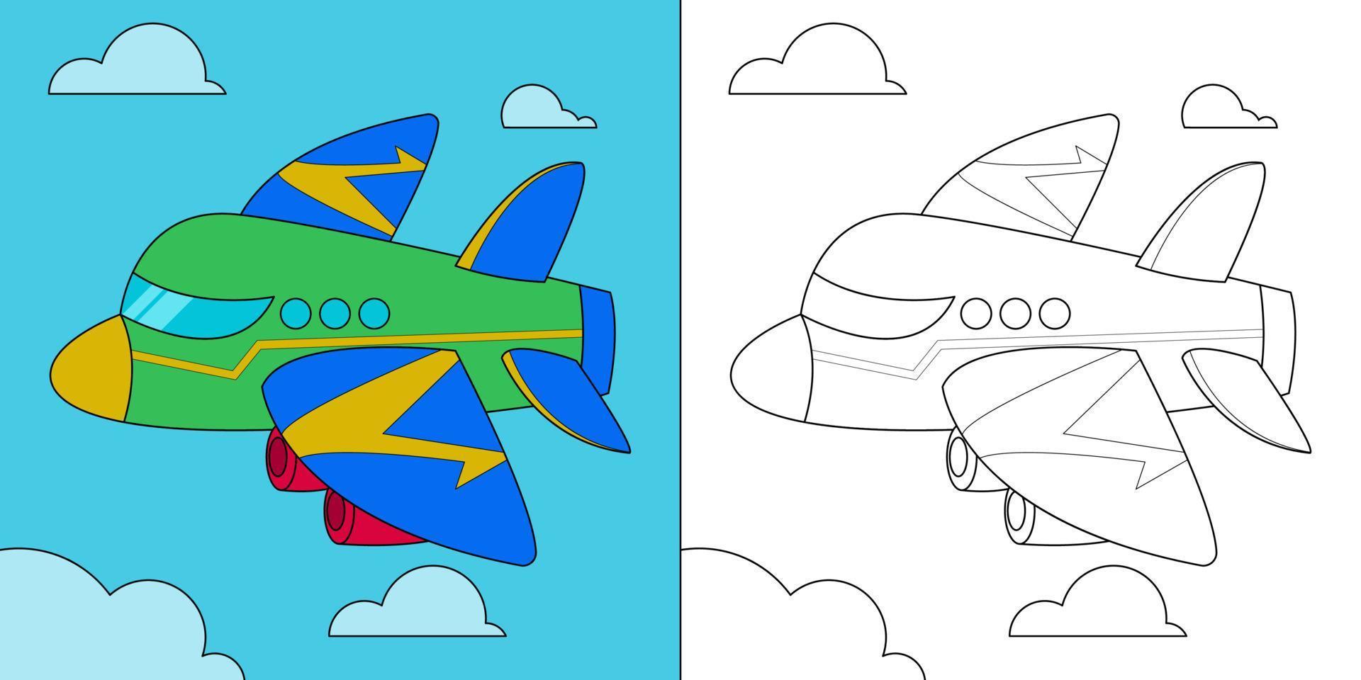 avion dans le ciel adapté à l'illustration vectorielle de la page de coloriage pour enfants vecteur