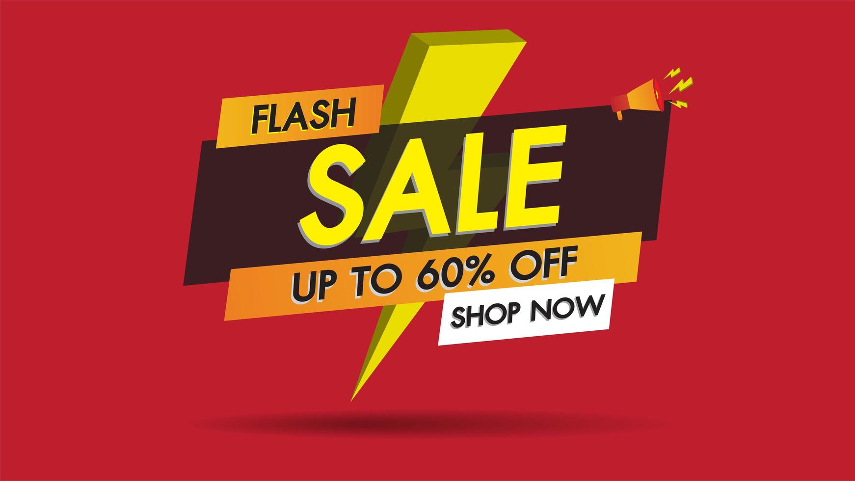 Promotion de bannière de vente flash avec éclair sur fond rouge vecteur