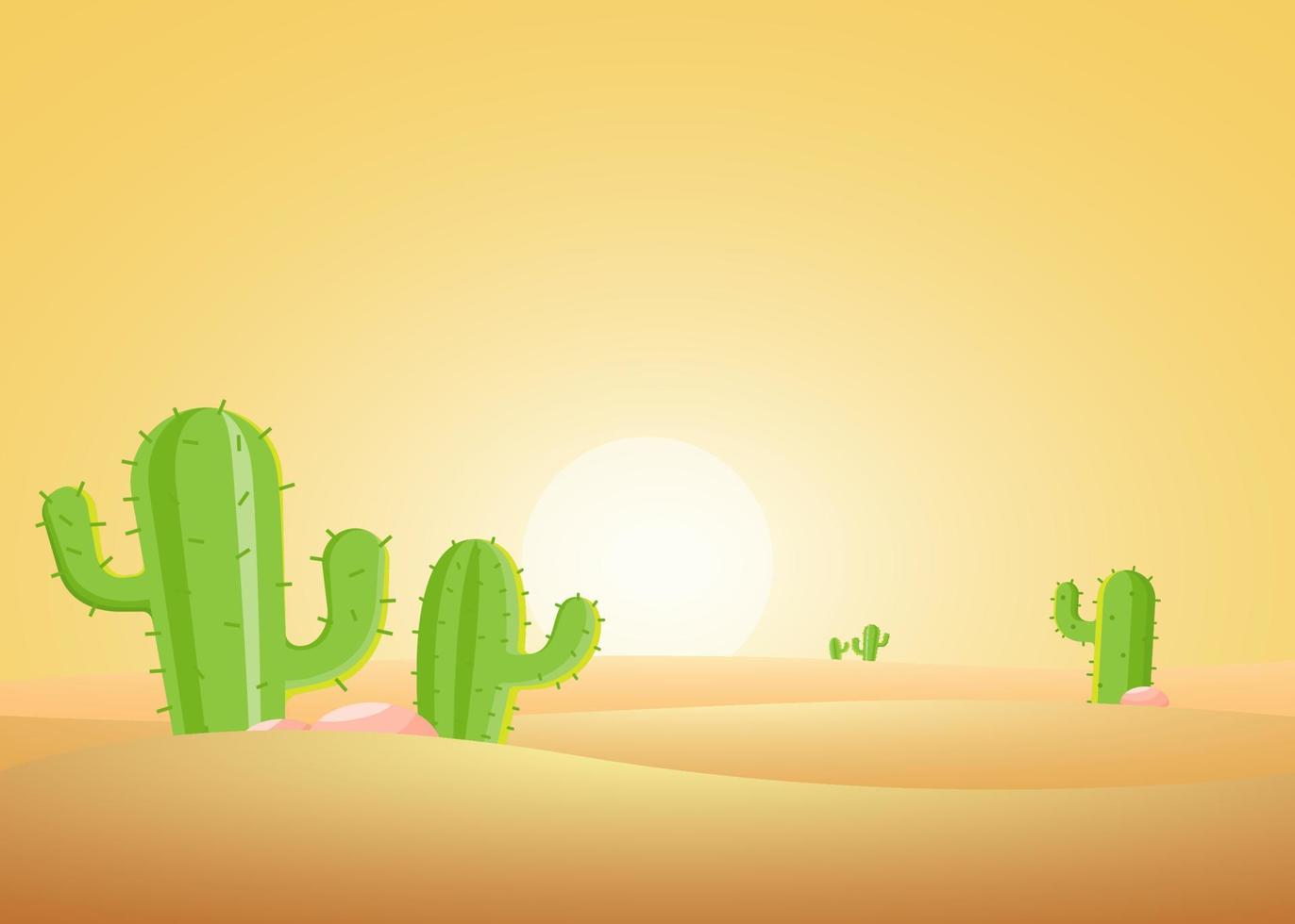 paysage de coucher de soleil désertique avec cactus. illustration vectorielle vecteur