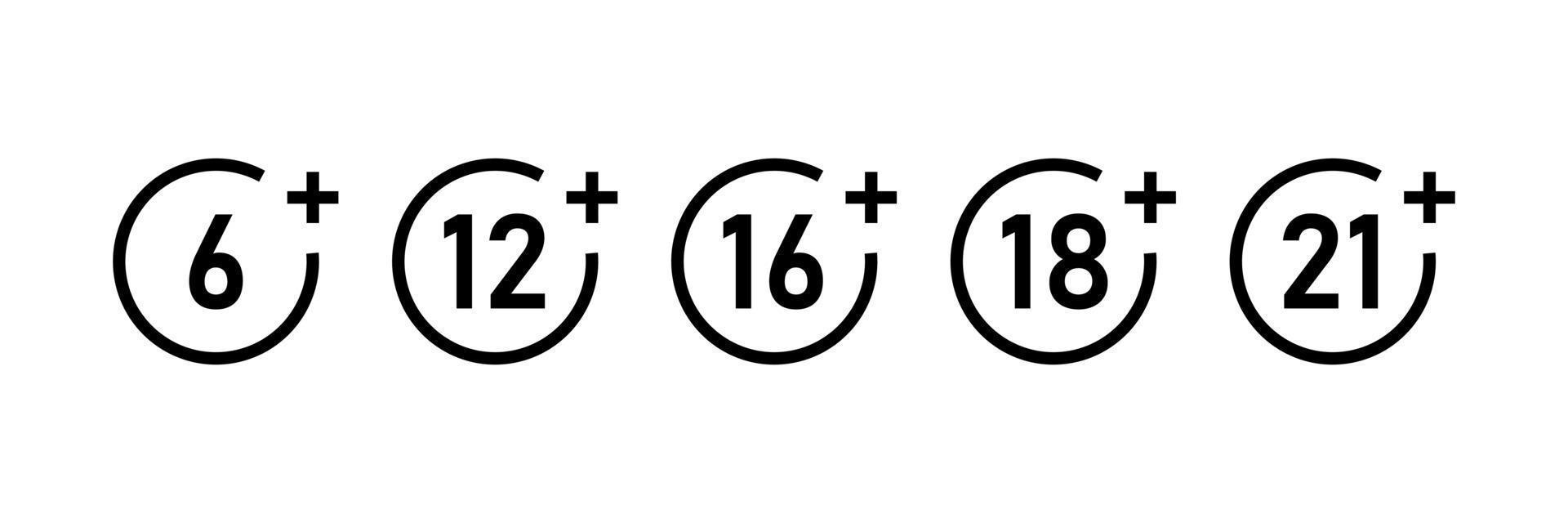 signe de limite d'âge. ensemble d'icônes de restriction d'âge. avertissement de censure.illustration vectorielle sur blanc vecteur