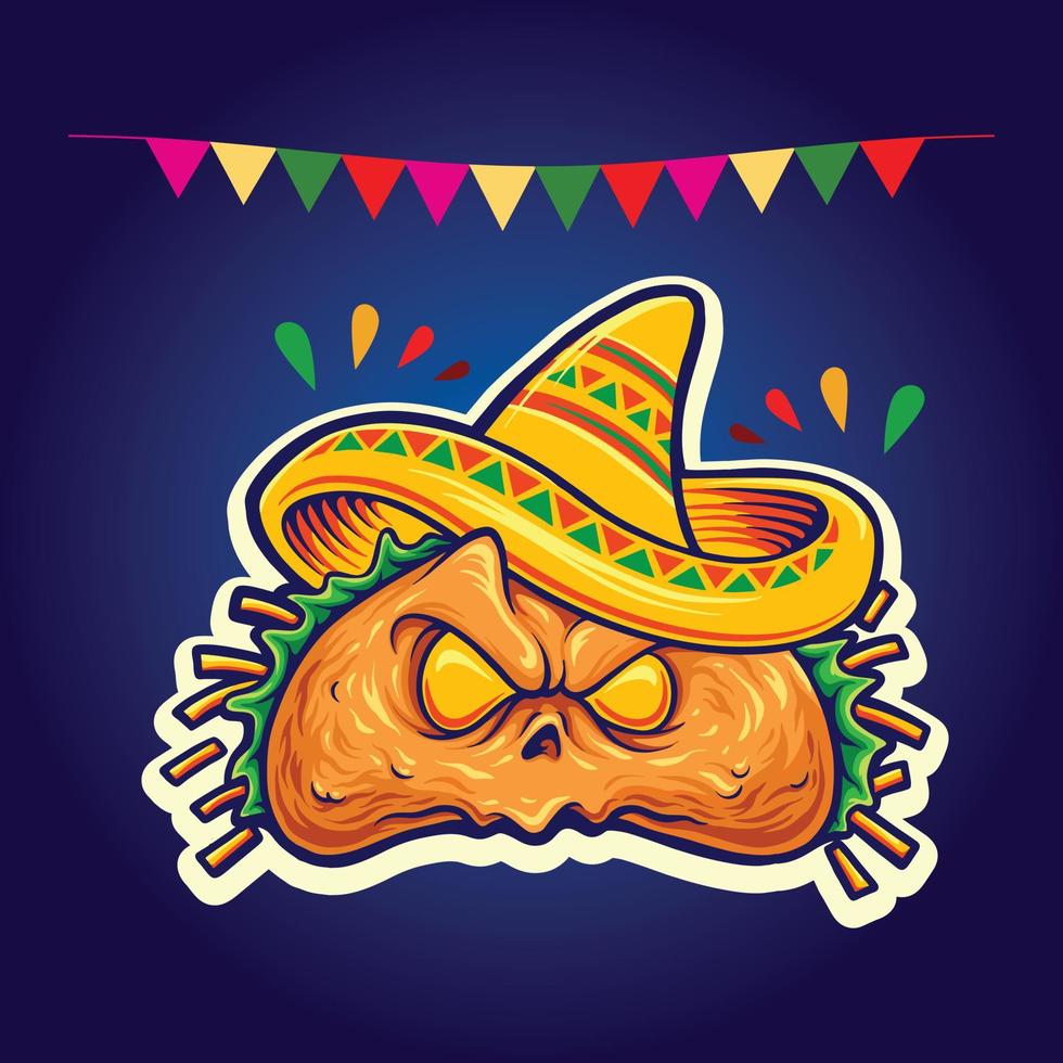 effrayant délicieux tacos restaurant mascotte illustrations vectorielles pour votre logo de travail, t-shirt de marchandise de mascotte, autocollants et conceptions d'étiquettes, affiche, cartes de voeux entreprise publicitaire ou marques vecteur