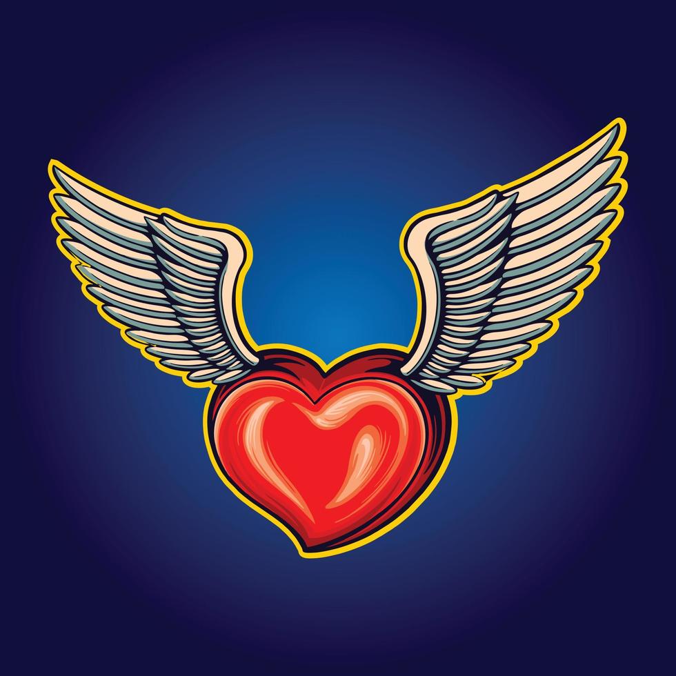 coeur saint valentin avec des illustrations vectorielles d'ailes d'ange vecteur