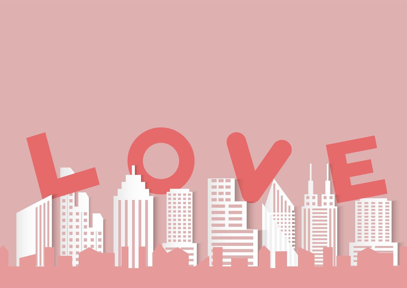 Fond de Saint Valentin avec mot d&#39;amour et ville de style papier découpé vecteur