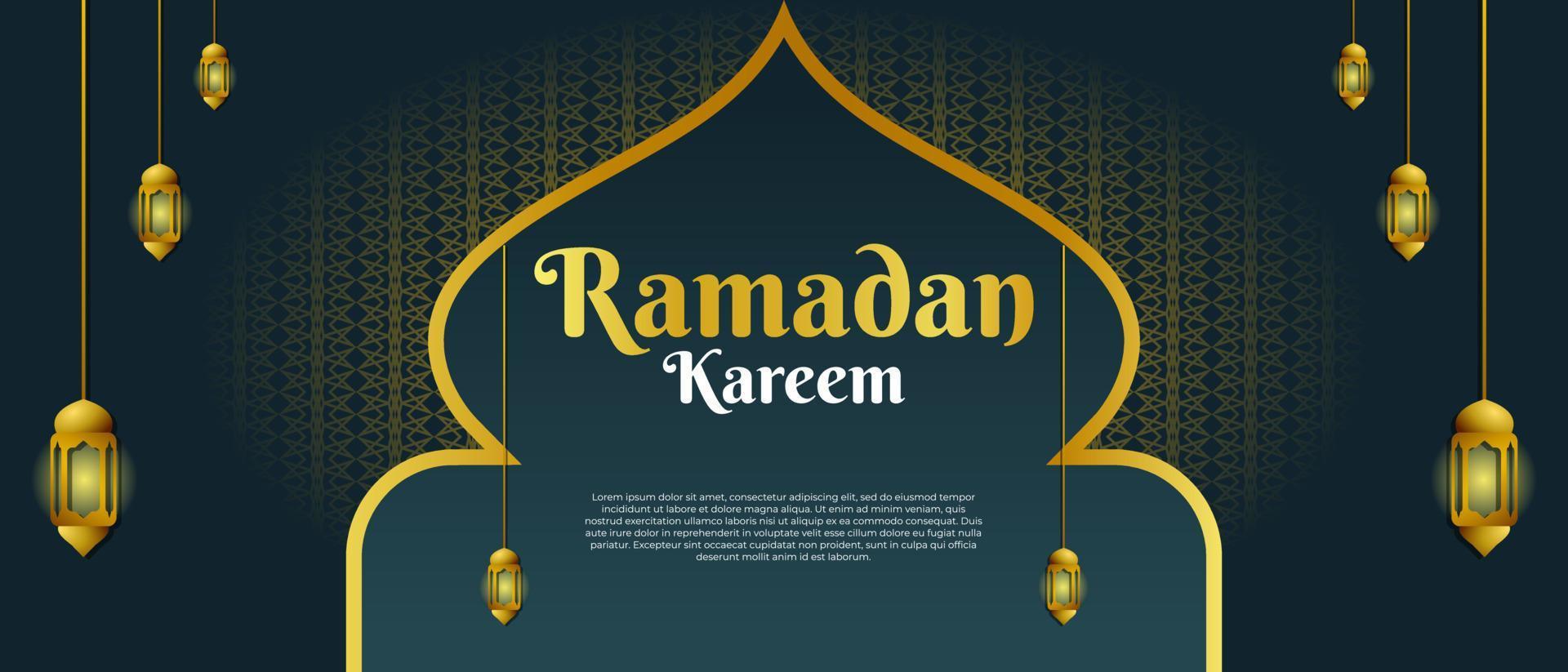 bannière de vente ramadan kareem, publication sur les réseaux sociaux avec motif arabe islamique et lanternes vecteur