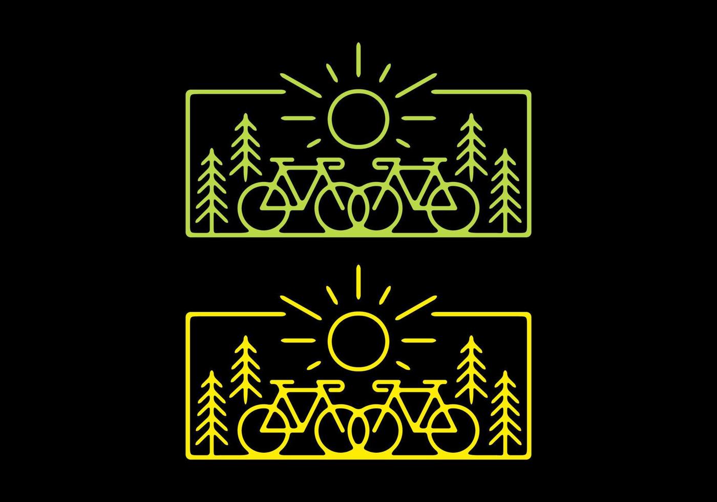 illustration verte et jaune du vélo de route dans la nature avec un fond sombre vecteur