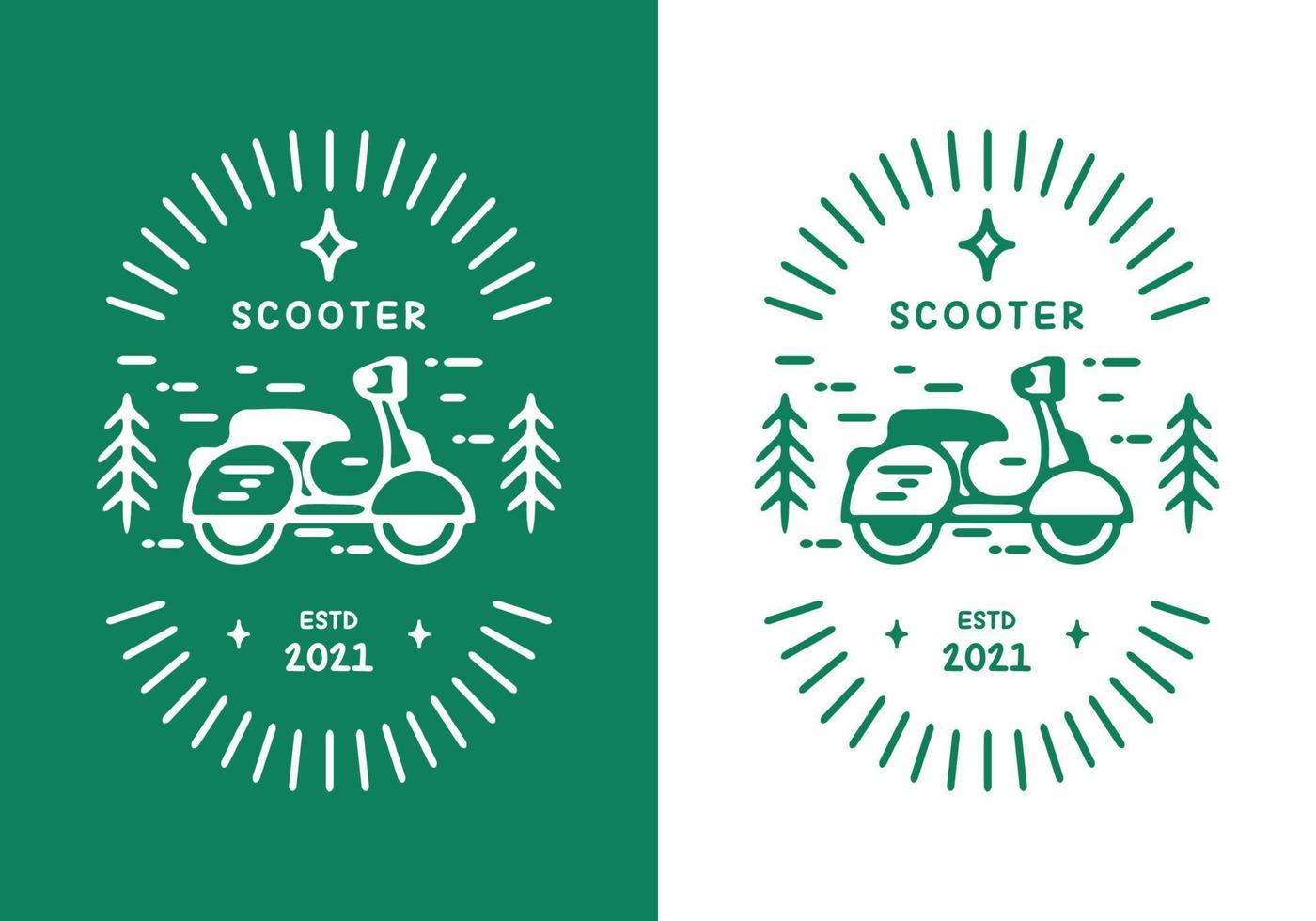 couleur blanche verte de l'insigne vintage de scooter vecteur