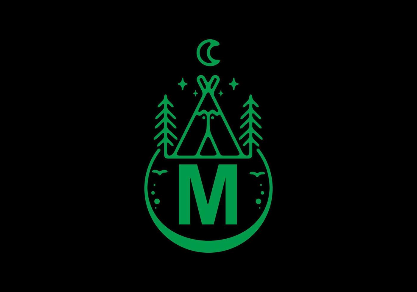 couleur verte de la lettre initiale m dans l'insigne du cercle de camping vecteur