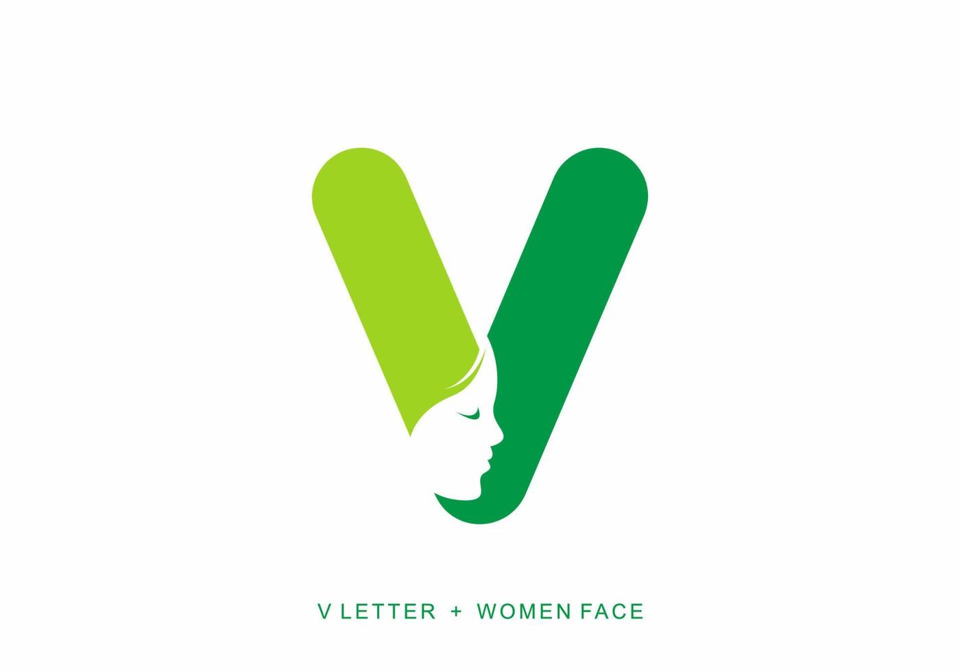 couleur verte de la lettre initiale v avec la forme du visage des femmes vecteur