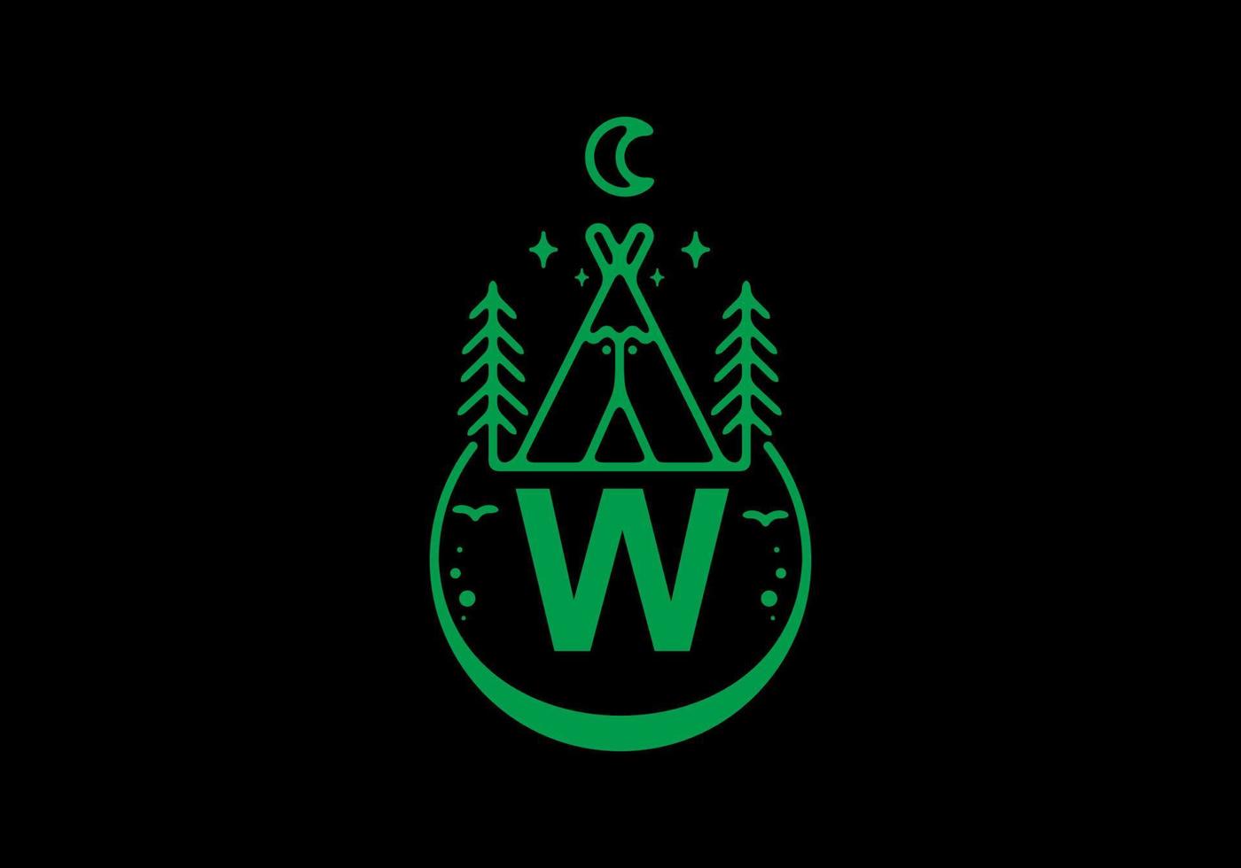couleur verte de la lettre initiale w dans l'insigne du cercle de camping vecteur