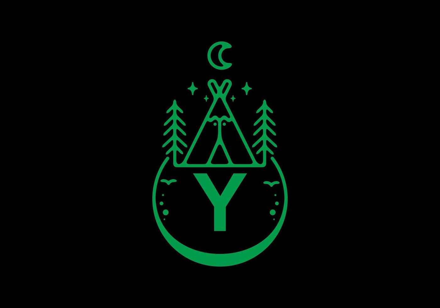 couleur verte de la lettre initiale y dans l'insigne du cercle de camping vecteur