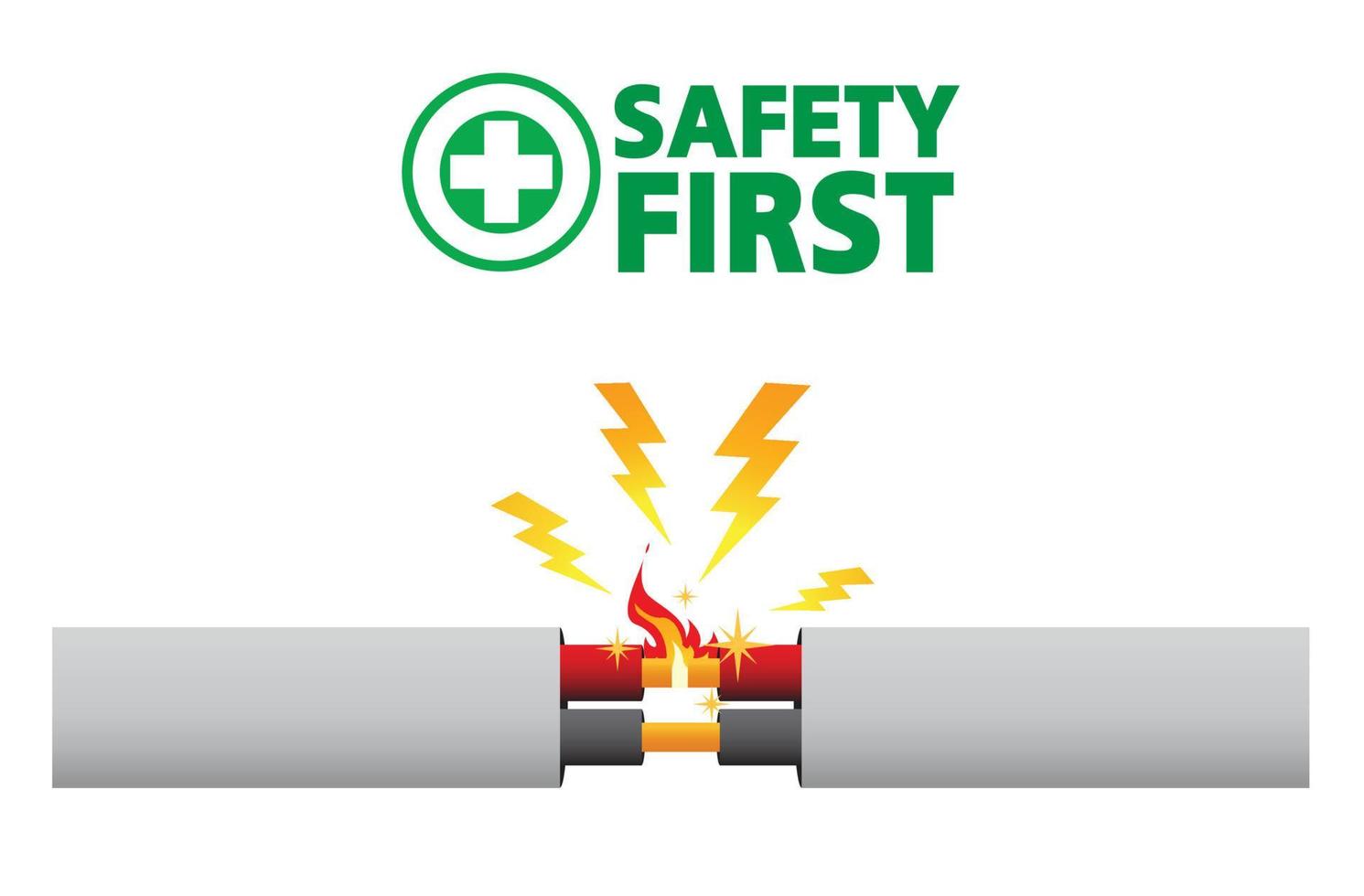 câble endommagé défectueux. court-circuit, incendie domestique, sécurité d'abord, conception vectorielle vecteur