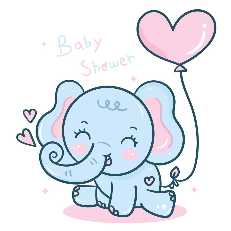 Caricature d&#39;éléphant kawaii avec ballon coeur pour la Saint Valentin vecteur