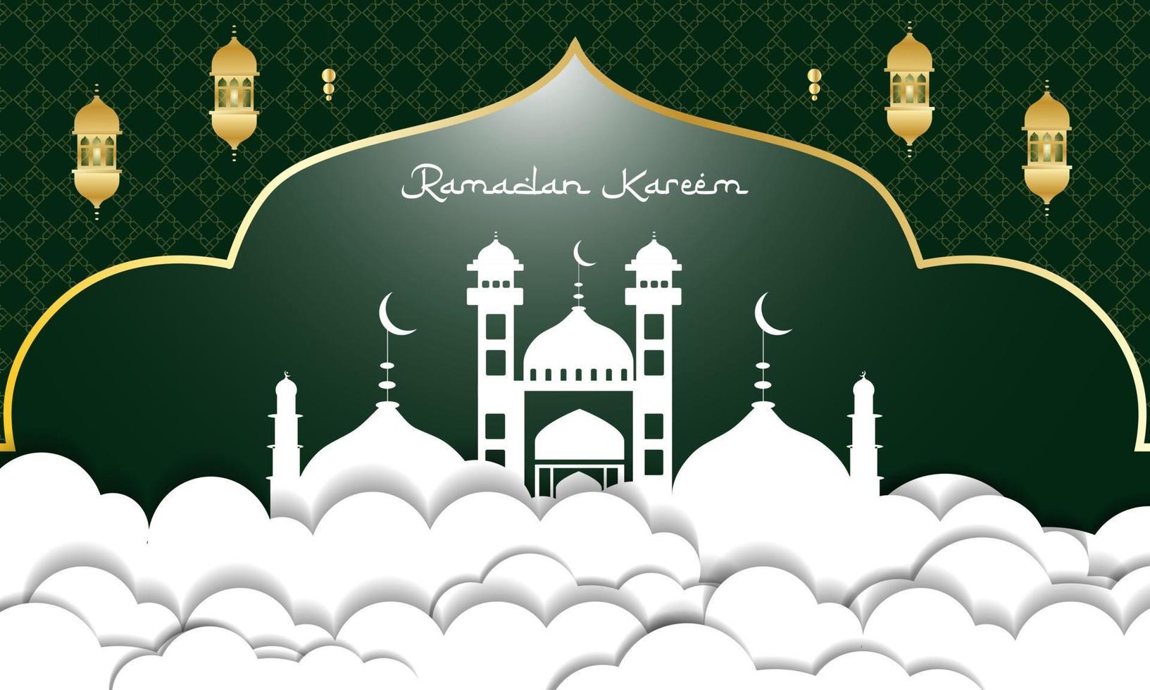 bannière de luxe ramadan kareem avec des nuages vecteur