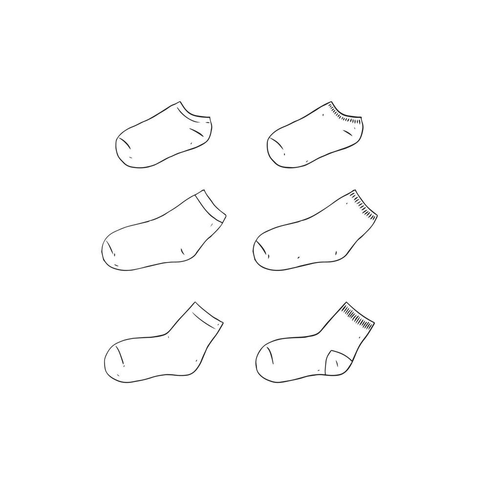 illustration vectorielle dessinés à la main de chaussette vierge sur fond blanc. modèle de chaussette blanche. maquette de chaussette longue et courte. vecteur